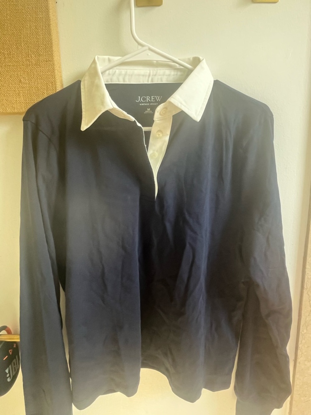 J. Crew Navy Long-Sleeve Rugby Polo with White Collar